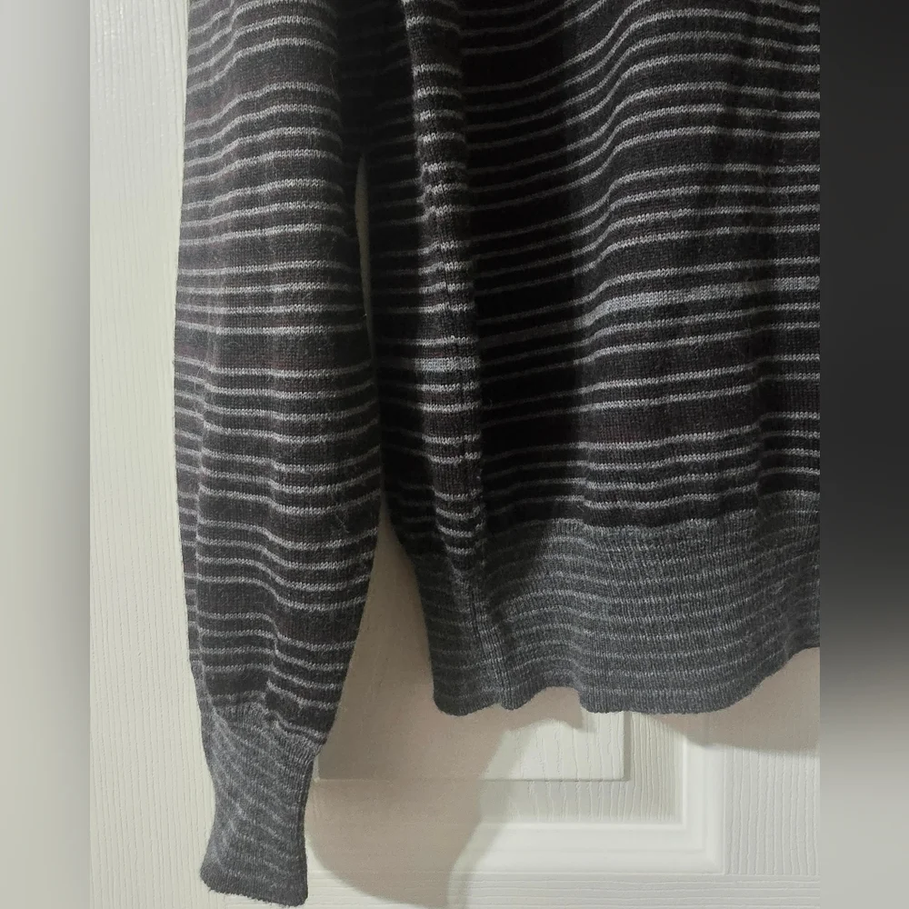 Extra Fine Merino Wool Striped V-Neck Sweater by Brunella Gori, Tailored Fit.